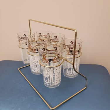 Vintage 1950's Anchor Hocking Glasses/ 60s Barware Set of 6 