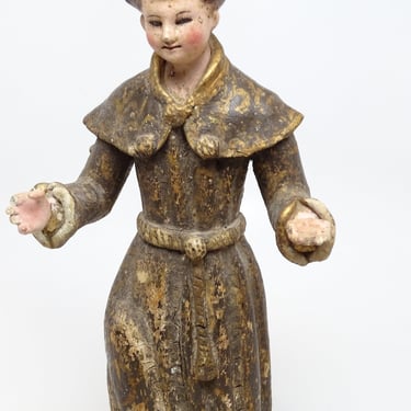 Antique 1800's San Antonio de Padua Santos, Saint Anthony Wood Statue Polychrome, Vintage Religious Church Carving 