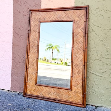 Old Florida Woven Rattan Mirror