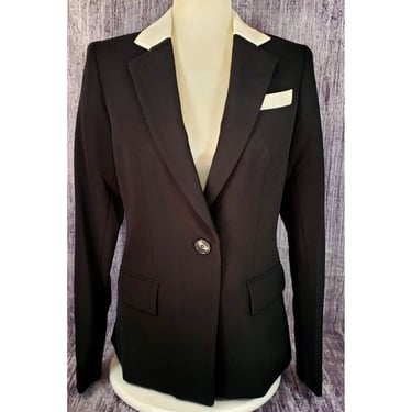 Milly Black & White Blazer Single Button Notch Collar Pockets Business Woman 4 
