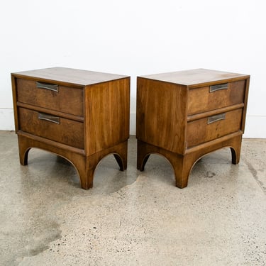 Mid Century Modern Nightstands End Table Side Wood Stanley 2 Drawer Vintage Mcm