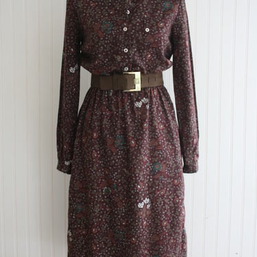 1970s - Shirtwaist - Day Dress - Maroon/Burgundy - Fall - by Raggs - Marked size 6 