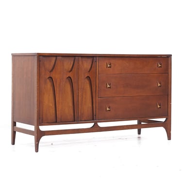 Broyhill Brasilia Mid Century Walnut and Brass Offset Credenza - mcm 