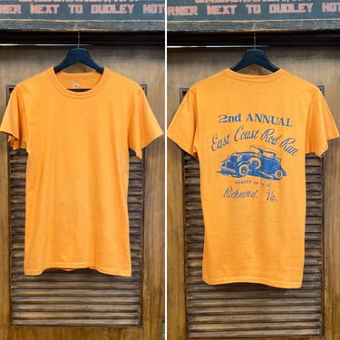 Vintage 1970’s Hot Rod Drag Race Orange Cotton Back Print T-Shirt, 70’s Tee Shirt, Vintage Clothing 