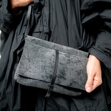 Distressed Grey Leather Boho Bag