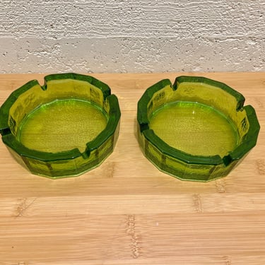 Pair of Vintage Blenko 6” Ashtrays, Emerald Green Heavy Glass 