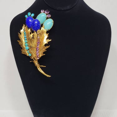 Vintage Iraj Moini Pin Brooch - Turquoise Amethyst Lapiz and Gold 