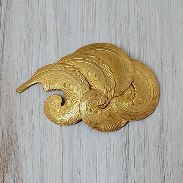 Dominique Aurientis Gold Feather Brooch - Vintage Statement Jewelry 