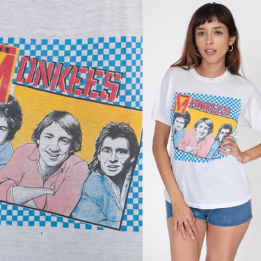 1986 Monkees Band Shirt 80s Pop Rock Tour TShirt Band T Shirt Vintage 1980s Tour Shirt Concert Rock Tshirt Burnout White Small Medium 