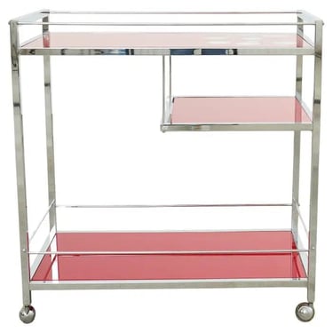 Midcentury Chrome and Glass Two Tier Rolling Bar Cart