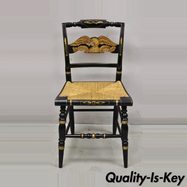 Vintage Hitchcock Black Side Chair with Gold Eagle Rope Cord Seat