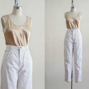 high waisted jeans | 80s 90s vintage Wrangler white relaxed fit tapered leg boyfriend mom jeans 