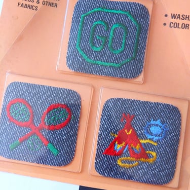 Cute Vintage 70s 80s Jean Iron-on Transfer Patches with Teepee, Rackets & Go Sign 