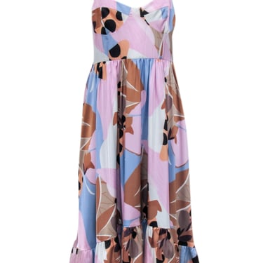 Hutch - Pink Multicolor Abstract Print Tie Shoulder Midi Dress Sz 12