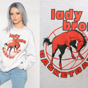 Lady Bronc Basketball Sweatshirt 90s Basketball Shirt Broncos Sweatshirt Graphic Sports Baggy Pullover Jumper Vintage 1990s Jerzees Large L 