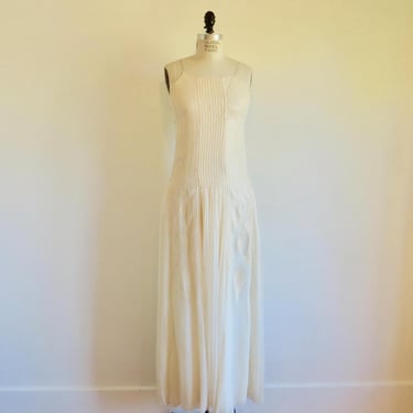 Roberto Cavalli 1920's Style Ivory Silk Chiffon Long Dress Pintucks Pailettes Spaghetti Straps Bridal Spring Summer Made in Italy Size Small 