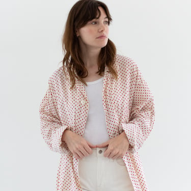 Vintage Polka Dot Button Front Long Sleeve Shirt | Unisex Cotton Pajama Work Tunic | L XL | 