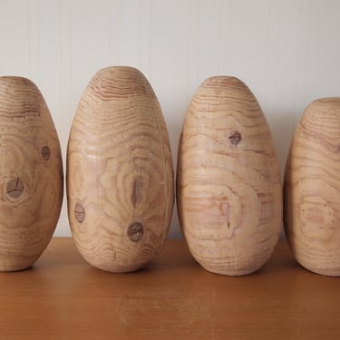 4 Available: MARTIN KOSSOVER Turned Wood EGG Sculpture 11-13" High Solid Biomorphic Abstract Carved Mid-Century Modern Folk Art eames era 