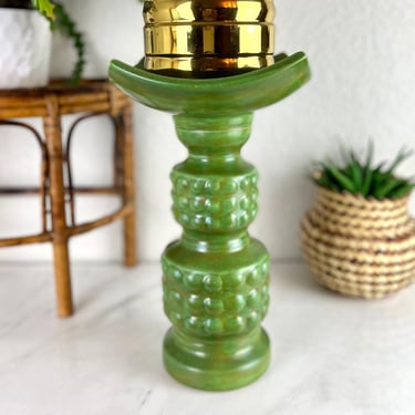 Vintage (Marked 1974) Green Studio Ceramic Stand | Ceramic Pedestal | Unique Plant Stand | Green Glazed Pottery 