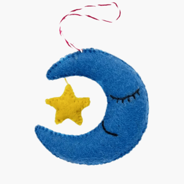 Moon and star felt wool ornament