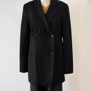 Vintage Krizia Double Breasted Triple Pin Stripe Black Blazer Medium/Large