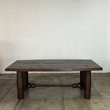 Contemporary ribbed dining table in reclaimed pine 
