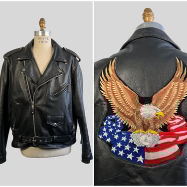ジャケット・アウター 90s Harley-Davidson single riders eagle Vintage 90s Harley-Davidson Leather Custom Biker Jacket