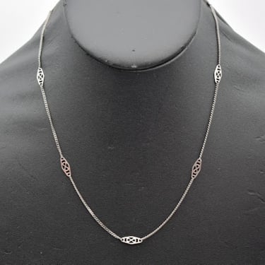 80's Italy 925 silver infinity symbol station chain choker, minimalist sterling curb necklace 