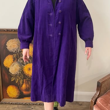 1940s Royal Purple Corduroy Jacket with Balloon Sleeves and Iridescent Lining size Medium 