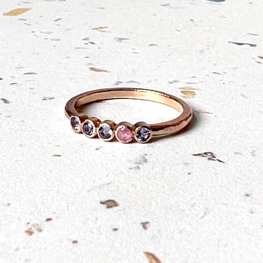 Tanzanite and Pink Sapphire in 14k Rose Pink Gold Low Bezel 5 stone band engagement ring promise ring stacking ring wedding band 