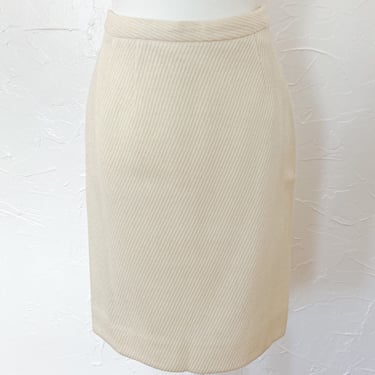 70s/80s Minimal Cream Ribbed Striped Pencil Skirt | Small/ 27" Waist 