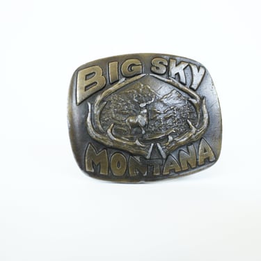 Vintage 70's Indiana Metal Craft Belt Buckle - Big Sky Montana - worn down / well used 