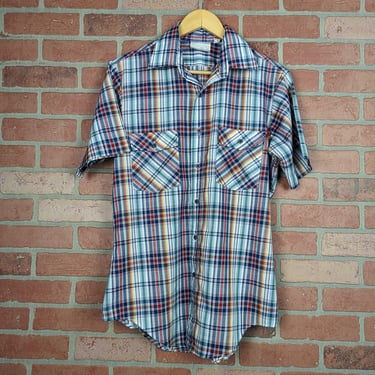 Vintage 70s Sears ORIGINAL Plaid Button Down Work Shirt - Medium 