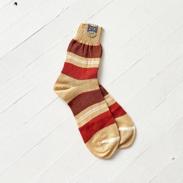 1950s Rust Red Brown and Beige Striped Cotton Socks 