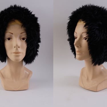 Vintage 60s Lamb Fur Hat Black 