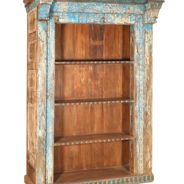 Vintage Large  Carved Frame Blue Bookcase from India by Terra Nova Furniture Los Angeles 