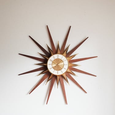 Starburst Clock Wood Brass accented Starbursts Welby a