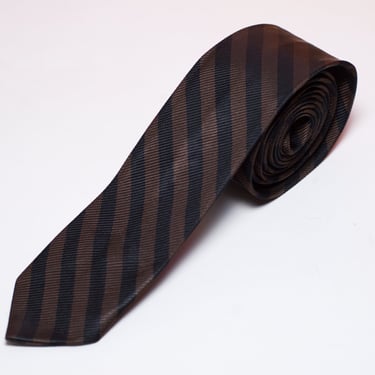 Vintage 1960s Black and Brown Striped Skinny Necktie 
