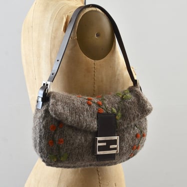 FENDI Embroidered Wool Baguette