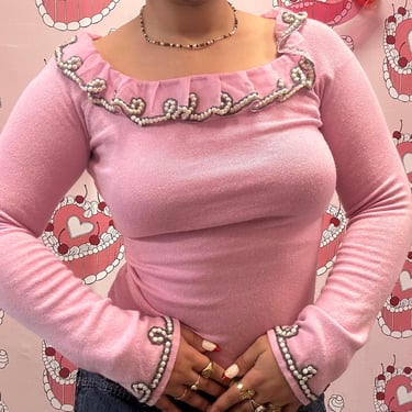 Vintage Moda Beaded Pink Long Sleeve