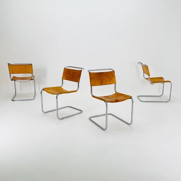 Set of  4 Mid-Century Vintage S33 Cognac Chairs by Mart Stam & Marcel Breuer from Thonet 1980s 