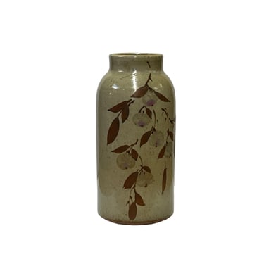 Handmade Ceramic Beige Gray Flower Graphic Jar Vase ws2958E 