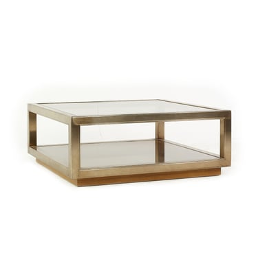 Milo Baughman Style DIA Mid Century Brass and Glass Coffee Table - mcm 
