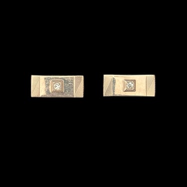 1960s Rhinestone and Gold Tone Cuff Links | 60s Vintage Rectangular Cufflinks 