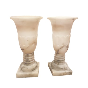 Early 20th Century Neoclassical Style Alabaster Urn Lamps - a Pair