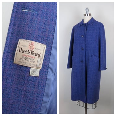 Vintage 1960s mod Harris Tweed wool tweed coat jacket periwinkle medium large 