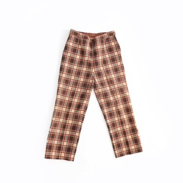 Vintage 60s brown plaid pants W31 