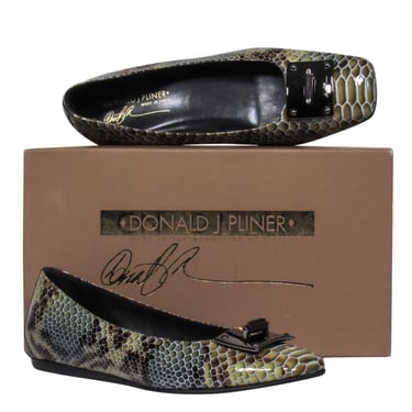 Donald J Pliner - Green &amp; Brown Patent Leather Snakeskin Print Flats Sz 7.5