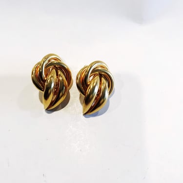 1980's 80s Vintage Large Twisted Gold Tone Earrings Screw On Clip-ons Fashion Statement Costumer Clip On Earrings 