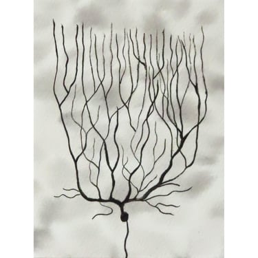 Vintage-style Purkinje Cell in Black and White - original watercolor painting of neuron - neuroscience art 